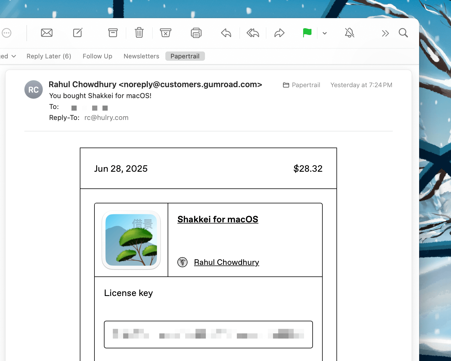Shakkei Email Receipt